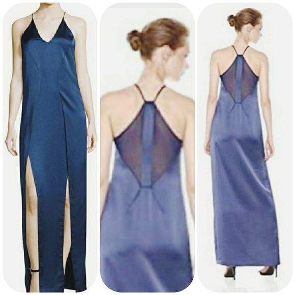 Halston Heritage Dresses & Skirts - Halston V Neck Satin Slip Gown with Back Cut Outs